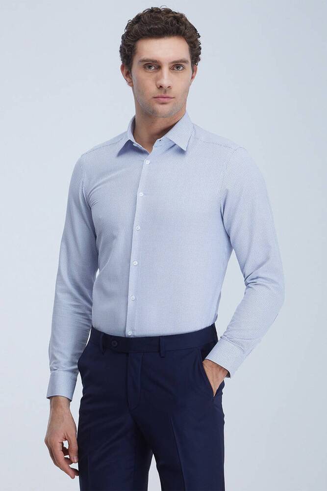 Erkek Slim Fit Dokuma Klasik Pamuk Karışımlı Gömlek 10143051 Mavi 