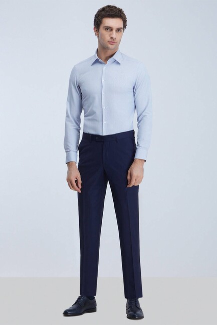 Erkek Slim Fit Dokuma Klasik Pamuk Karışımlı Gömlek 10143051 Mavi - Thumbnail