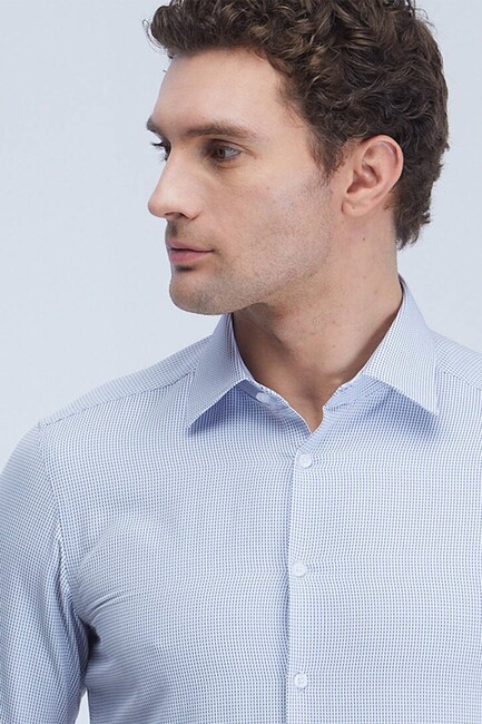 Erkek Slim Fit Dokuma Klasik Pamuk Karışımlı Gömlek 10143051 Mavi - Thumbnail