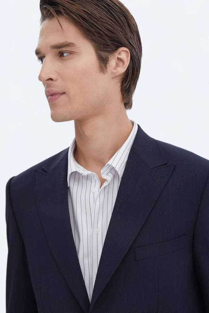 Erkek Modern Fit Çevre Dostu Yün Karışımlı Takım Elbise TKM-3558 10150769 Lacivert 