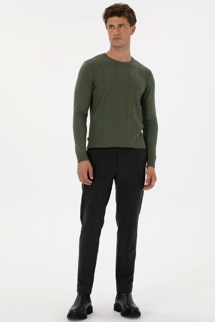 Erkek Triko Kazak 000-2243454 Haki - Thumbnail