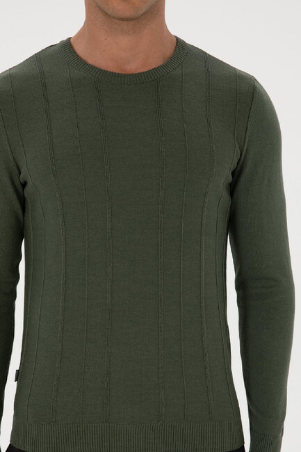 Erkek Triko Kazak 000-2243454 Haki - Thumbnail