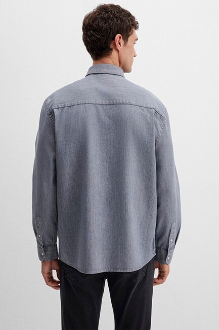 Erkek Uzun Kol Gömlek 0211765-89892 Gri - Thumbnail