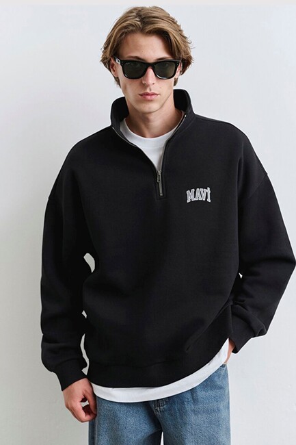 Erkek Yarım Fermuarlı Sweat 0S10208-900 Siyah - Thumbnail