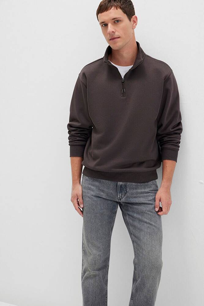 Erkek Yarım Fermuarlı Sweat 0S10278-70219 Kahve 