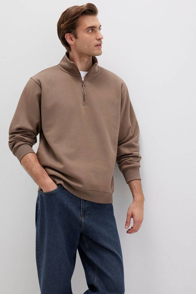 Erkek Yarım Fermuarlı Sweat 0S10278-70378 Kahve  Erkek Yarım Fermuarlı Sweat 0S10278-70378 Kahve