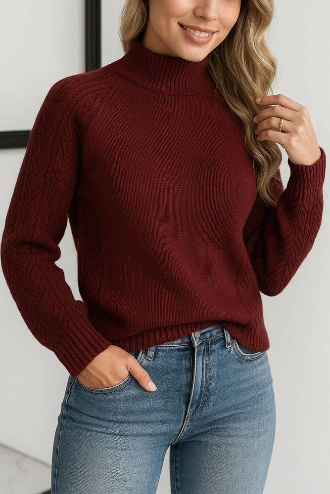 Kadın Ajurlu Kazak 25K0197K1 Bordo 