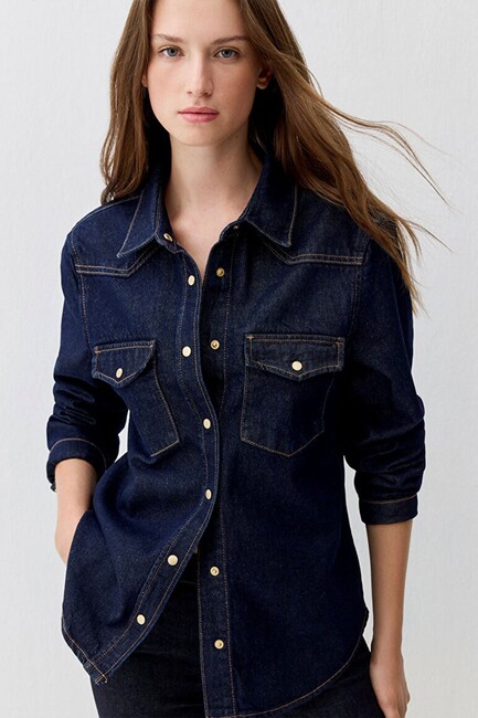 Kadın Angela Classic Denim Gömlek 1210819-90120 Lacivert (1)