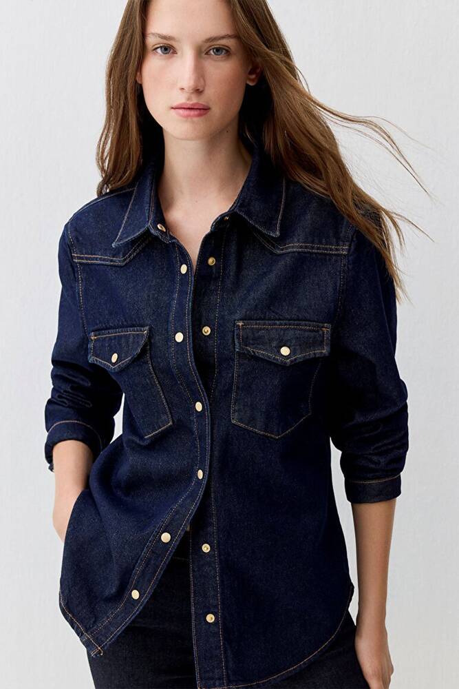 Kadın Angela Classic Denim Gömlek 1210819-90120 Lacivert 