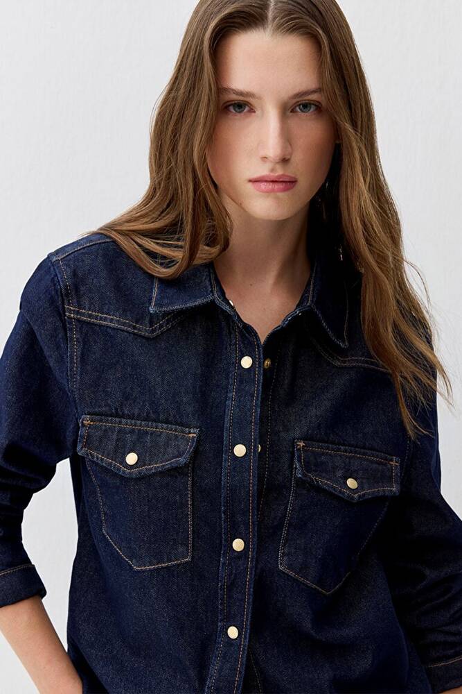 Kadın Angela Classic Denim Gömlek 1210819-90120 Lacivert 
