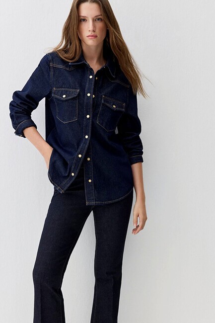 Kadın Angela Classic Denim Gömlek 1210819-90120 Lacivert (3)