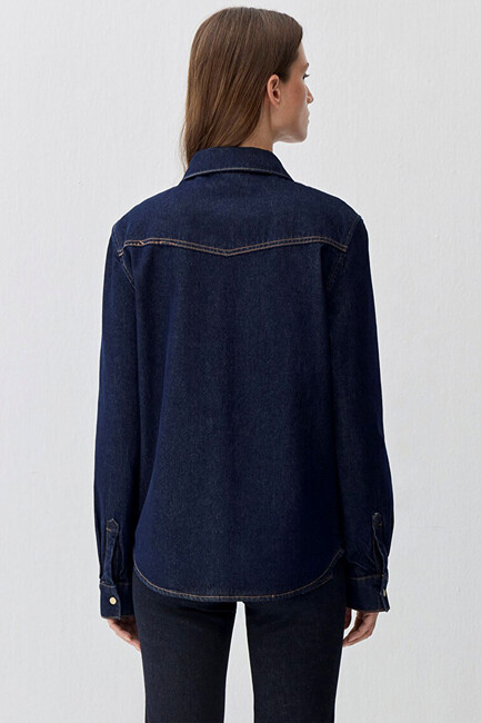 Kadın Angela Classic Denim Gömlek 1210819-90120 Lacivert - Thumbnail