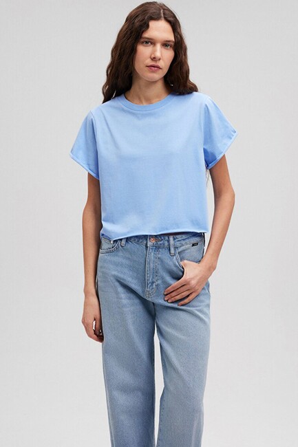 Kadın Basic Crop Tişört 168220-70814 Mavi - Thumbnail