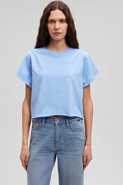 Kadın Basic Crop Tişört 168220-70814 Mavi - Thumbnail