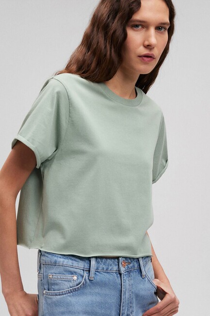 Mavi - Kadın Basic Crop Tişört 168220-71477 Yeşil 