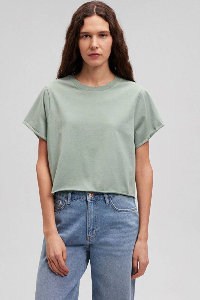 Kadın Basic Crop Tişört 168220-71477 Yeşil 