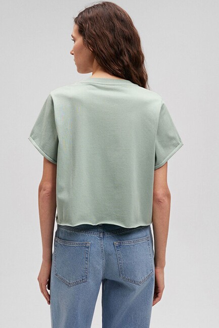 Kadın Basic Crop Tişört 168220-71477 Yeşil - Thumbnail