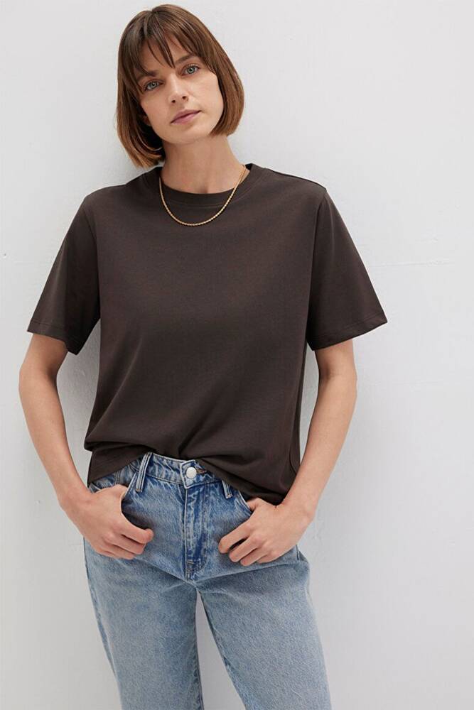 Kadın Basic Tişört 1600965-90707 Kahve 