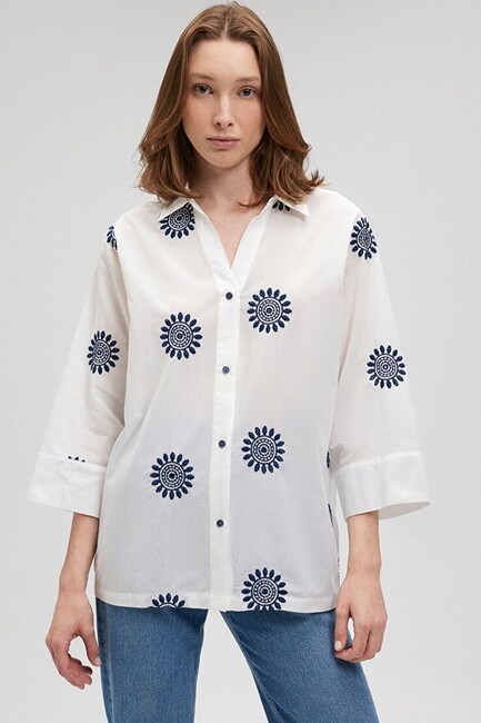 Kadın Baskılı Gömlek 1210705-620 Beyaz - Thumbnail