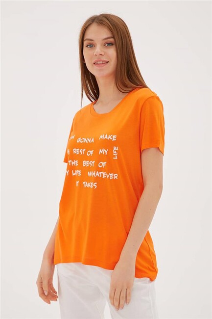 Fashion Friends - Kadın Baskılı Tişört 23Y0247K1 Turuncu 