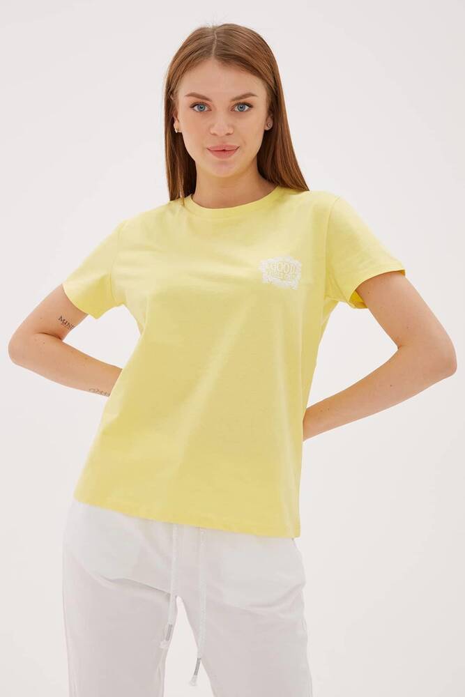Kadın Baskılı Tişört 23Y0680K1 Sarı 