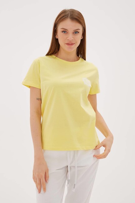 Kadın Baskılı Tişört 23Y0680K1 Sarı - Thumbnail