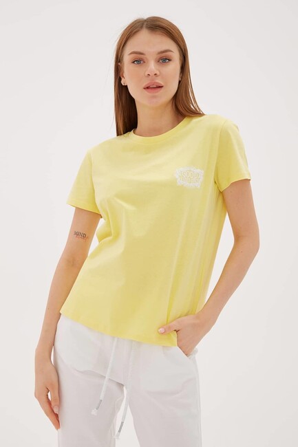 Kadın Baskılı Tişört 23Y0680K1 Sarı - Thumbnail