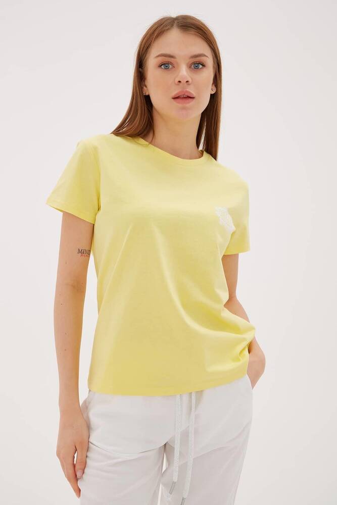 Kadın Baskılı Tişört 23Y0680K1 Sarı 