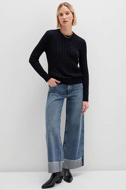 Kadın Bisiklet Yaka Kazak 1710721-900 Siyah (2)