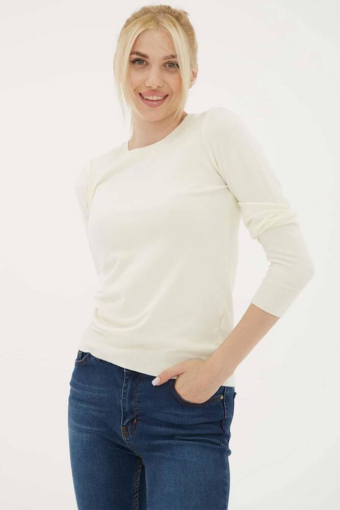 Kadın Bisiklet Yaka Kazak 25K0777K1 Ekru  Kadın Bisiklet Yaka Kazak 25K0777K1 Ekru