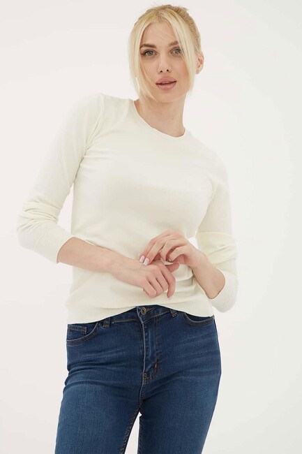 Kadın Bisiklet Yaka Kazak 25K0777K1 Ekru (2)