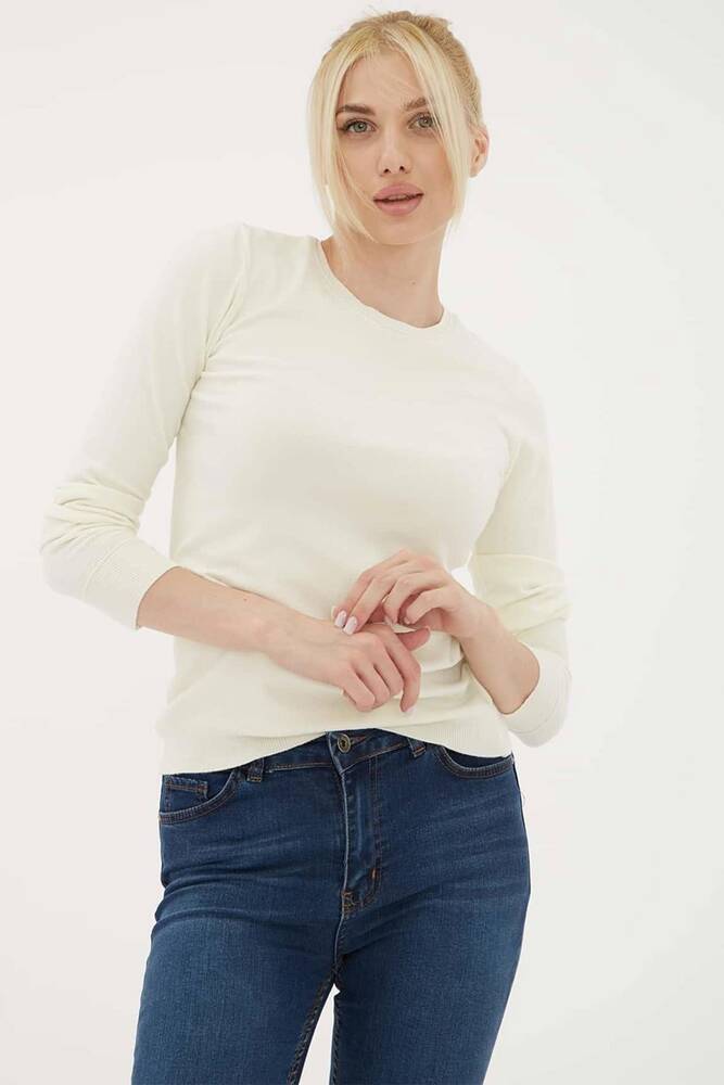 Kadın Bisiklet Yaka Kazak 25K0777K1 Ekru  Kadın Bisiklet Yaka Kazak 25K0777K1 Ekru