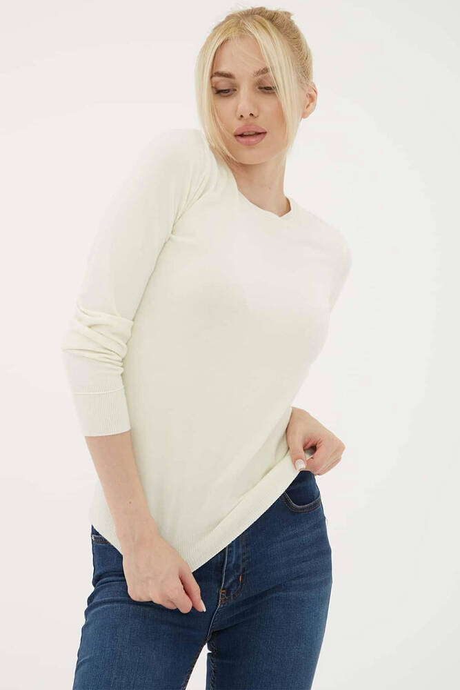 Kadın Bisiklet Yaka Kazak 25K0777K1 Ekru  Kadın Bisiklet Yaka Kazak 25K0777K1 Ekru