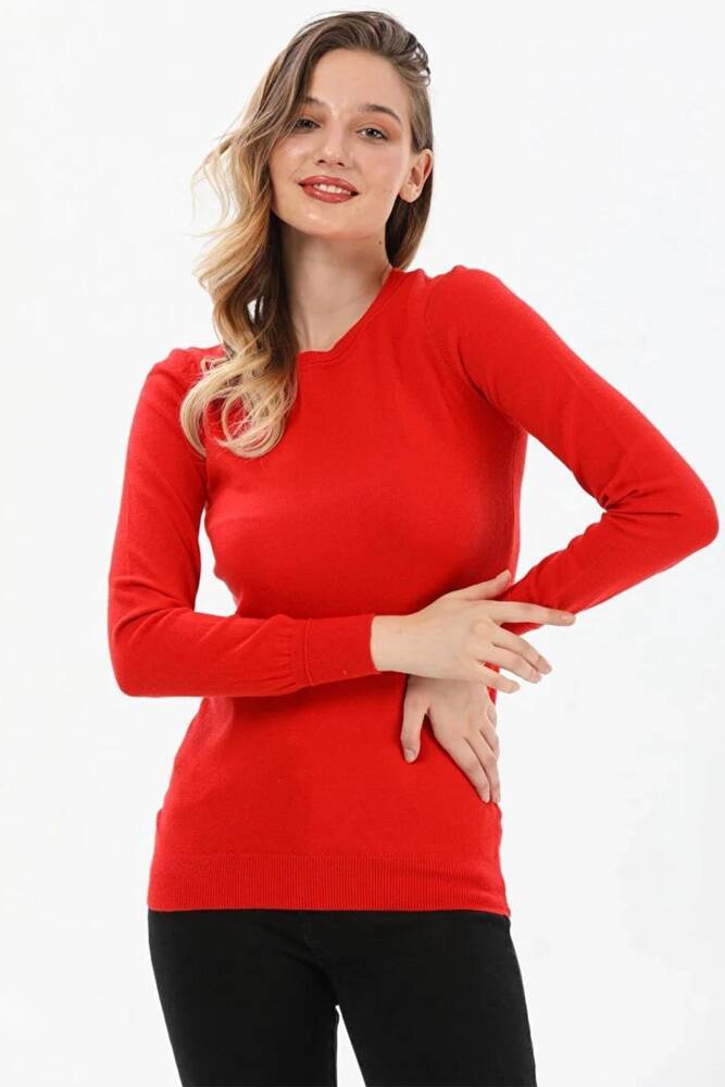 Kadın Bisiklet Yaka Kazak 25K0777K1 Kırmızı  Kadın Bisiklet Yaka Kazak 25K0777K1 Kırmızı