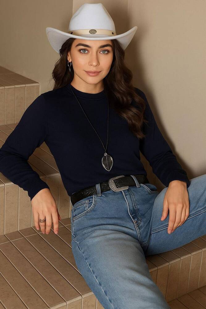 Kadın Bisiklet Yaka Kazak 25K0777K1 Lacivert  Kadın Bisiklet Yaka Kazak 25K0777K1 Lacivert