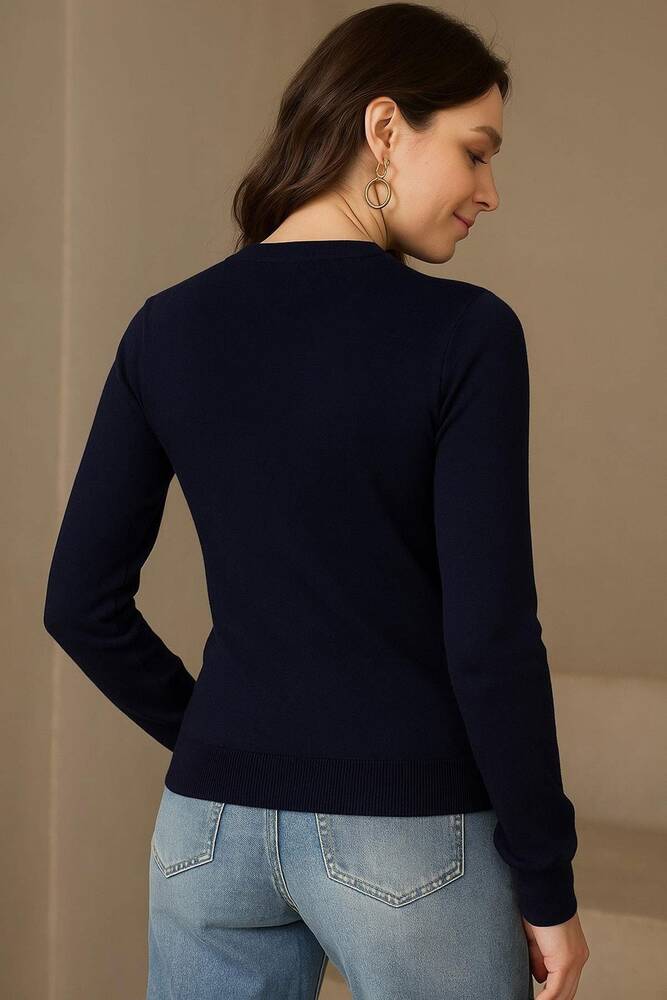 Kadın Bisiklet Yaka Kazak 25K0777K1 Lacivert  Kadın Bisiklet Yaka Kazak 25K0777K1 Lacivert