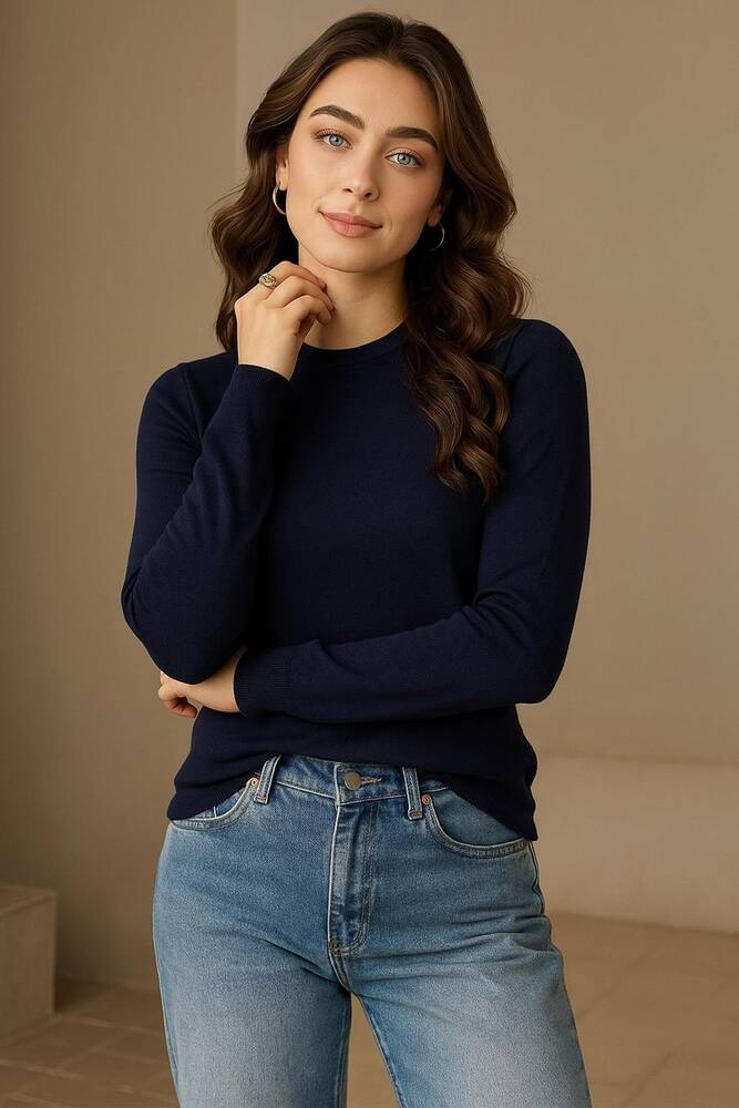 Kadın Bisiklet Yaka Kazak 25K0777K1 Lacivert  Kadın Bisiklet Yaka Kazak 25K0777K1 Lacivert