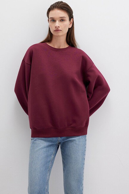 Kadın Bisiklet Yaka Sweat 1610198-70415 Bordo (2)