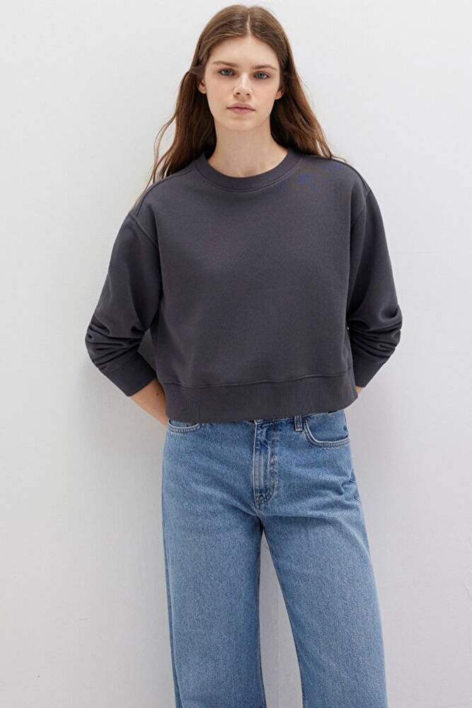 Kadın Bisiklet Yaka Sweat 1S10387-83620 Gri 