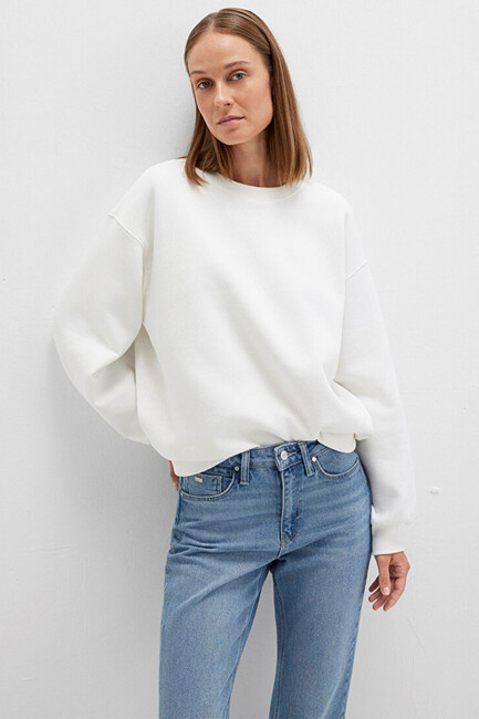 Kadın Bisiklet Yaka Sweat 1610198-70057 Beyaz (1)