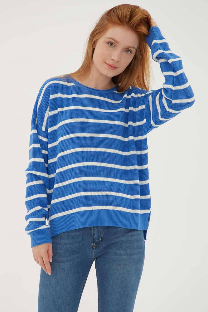 Kadın Çizgili Kazak 25K0477K1 Mavi 