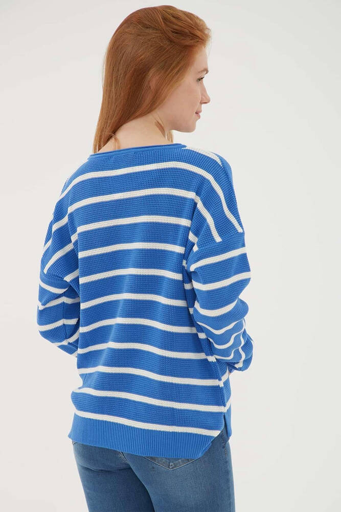 Kadın Çizgili Kazak 25K0477K1 Mavi 
