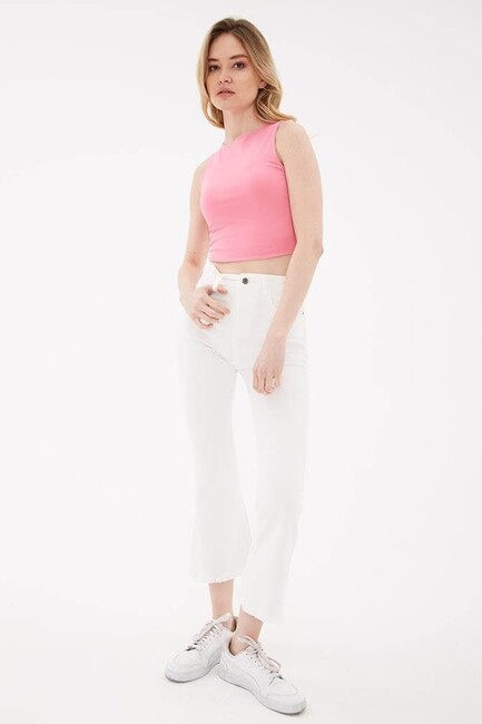 Fashion Friends - Kadın Crop Flare Denim Pantolon 24Y0294K1 Beyaz 