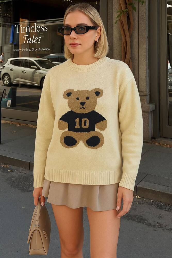 Kadın Desenli Kazak 25K0120K1 Bej 