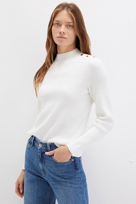 Kadın Dik Yaka Kazak 1710798-70057 Beyaz (1)