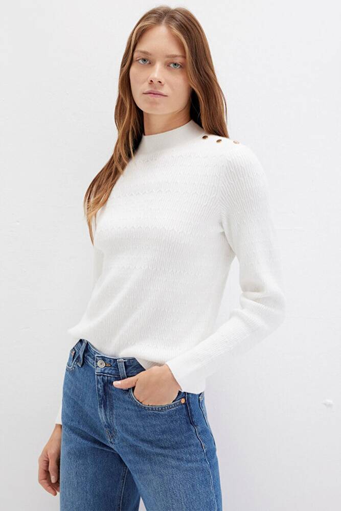 Kadın Dik Yaka Kazak 1710798-70057 Beyaz 