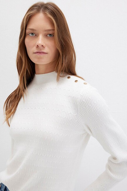 Kadın Dik Yaka Kazak 1710798-70057 Beyaz (3)