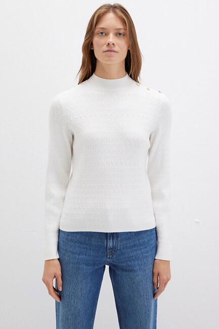 Kadın Dik Yaka Kazak 1710798-70057 Beyaz - Thumbnail