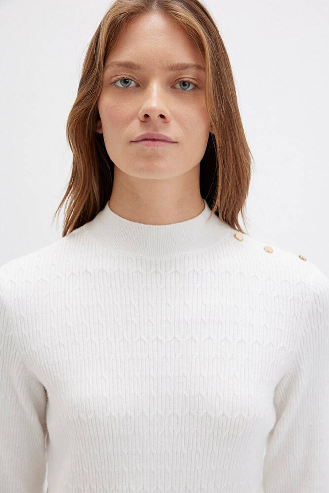 Kadın Dik Yaka Kazak 1710798-70057 Beyaz 