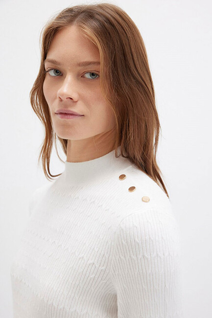 Kadın Dik Yaka Kazak 1710798-70057 Beyaz - Thumbnail